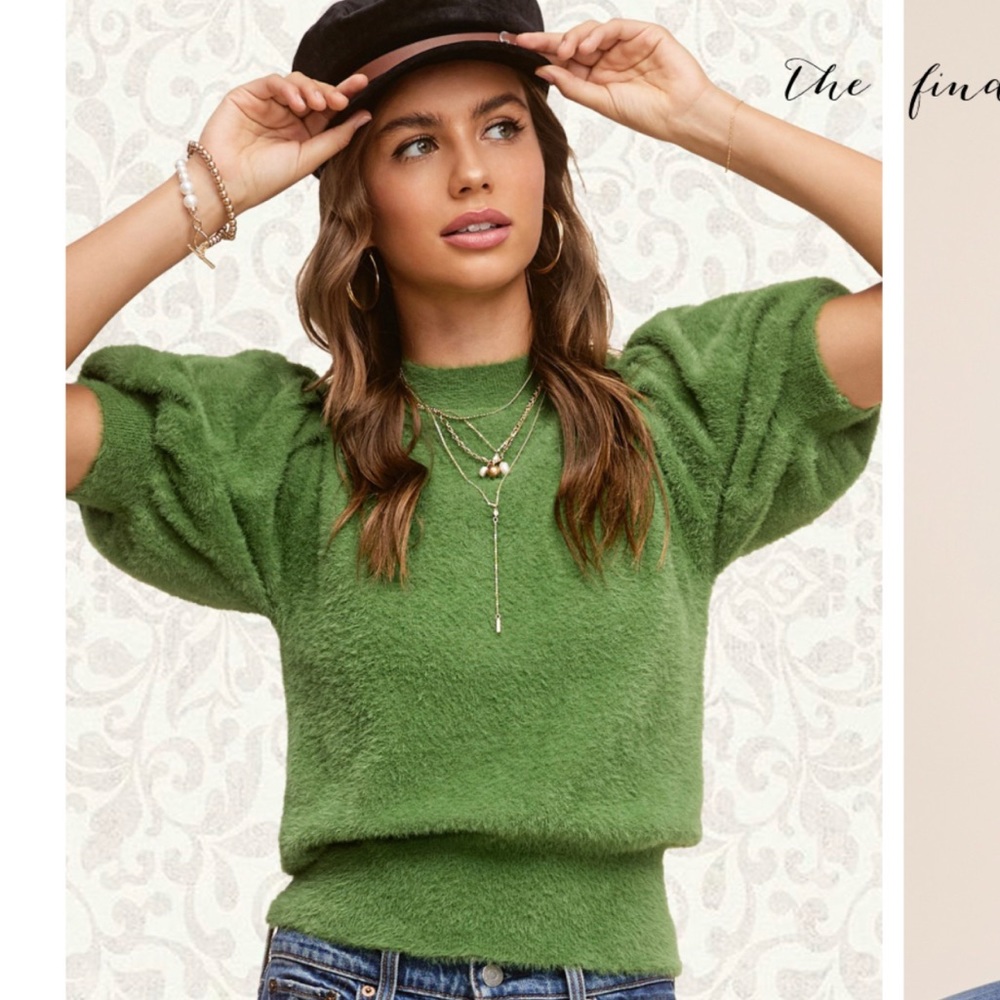 Pickle Green short sleeve sweater - puff sleeve